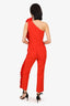 MSGM Red Ruffle Detail One-Shoulder Jumpsuit Size 38