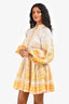 Zimmermann Cream/Pink Linen Button Down Long Sleeves Belted Dress Size 00