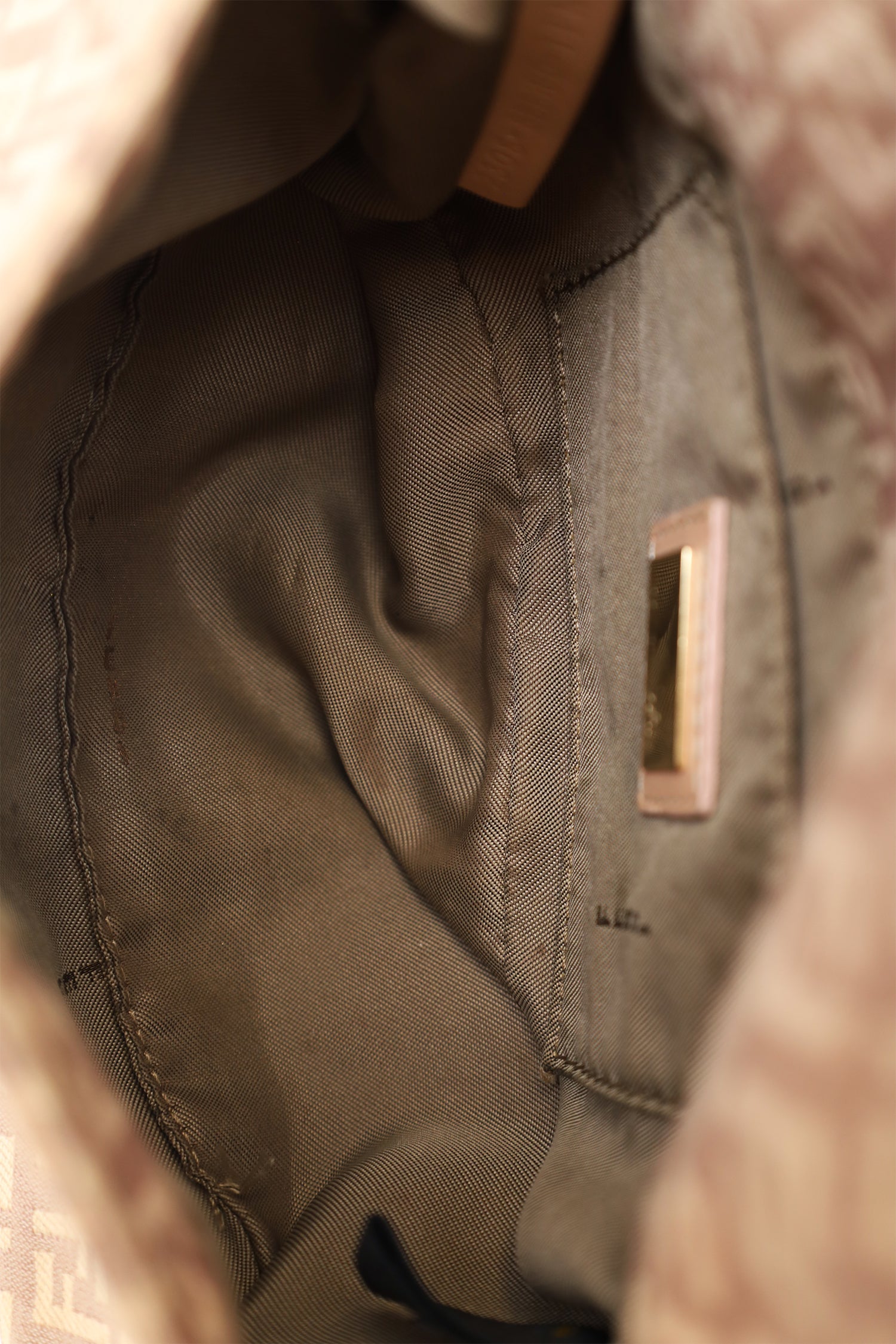 Fendi Beige/Pink Canvas Zucchino Mini Mama Baguette Shoulder Bag