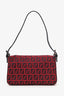 Fendi Black/Red Canvas Zucchino Baguette Shoulder Bag