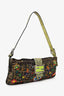 Fendi Multicolor Floral Beaded Zucca Canvas Lizard Trimmed Shoulder Bag