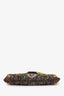 Fendi Multicolor Floral Beaded Zucca Canvas Lizard Trimmed Shoulder Bag