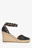 Valentino Black Leather Rockstud Espadrille Wedges Size 37