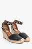 Valentino Black Leather Rockstud Espadrille Wedges Size 37