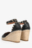 Valentino Black Leather Rockstud Espadrille Wedges Size 37