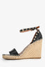 Valentino Black Leather Rockstud Sandal Wedges Size 37