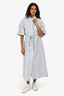 Johnathan Simkhai Grey/White Sear Sucker Collared Button Belted Maxi Dress Size M