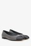Pre-Loved Chanel™ Grey/Black Leather Toe Cap Flats Size 39.5