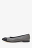 Pre-Loved Chanel™ Grey/Black Leather Toe Cap Flats Size 39.5