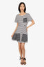 Derek Lam 10 White/Black Stripped Flounce Detail Short Sleeve Dress Size M