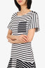 Derek Lam 10 White/Black Stripped Flounce Detail Short Sleeve Dress Size M