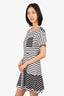Derek Lam 10 White/Black Stripped Flounce Detail Short Sleeve Dress Size M