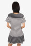Derek Lam 10 White/Black Stripped Flounce Detail Short Sleeve Dress Size M