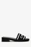 Pre-Loved Chanel™ 2021 Black/White Lambskin Interlocking CC Logo Embroidered Slides Size 37