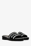 Pre-Loved Chanel™ 2021 Black/White Lambskin Interlocking CC Logo Embroidered Slides Size 37