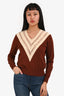 Sandro Brown Knit Crochet V-Neck Long Sleeve Sweater Size 0