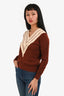 Sandro Brown Knit Crochet V-Neck Long Sleeve Sweater Size 0