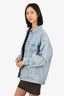 Miu Miu Blue Crystal Embellished Distress Denim Jacket Size 40