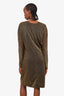 Gucci Gold Metallic Ruched V-Neck Long Sleeve Dress Size 44