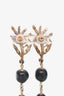 Pre-Loved Chanel™ 2018 Forest Leaf Navy CC Logo Crystal Pearl Long Drop Earrings