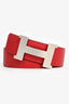 Hermès 2014 Red/Coral Leather Silver H Wide Reversible Belt