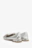 Miu Miu Silver Leather Rhinestone Heel Bow Flats Size 37
