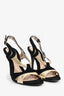 Fendi Black/Gold Velvet/Leather Peep Toe Heels Size 38.5