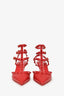 Valentino Red Leather Monochrome Rockstud Cage Kitten Heels Size 35.5