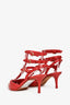 Valentino Red Leather Monochrome Rockstud Cage Kitten Heels Size 35.5