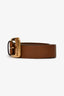 Miu Miu Brown Leather Belt with Gold Logo Cut Out Buckle Size 32/80