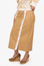 Staud Tan/White Faux Leather Button Detail Midi Skirt Size 6