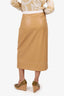 Staud Tan/White Faux Leather Button Detail Midi Skirt Size 6