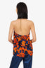 Milly Orange/Navy Blue Silk Chain Detail Halter Neck Top Size 12