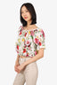 Dolce & Gabbana White/Pink Floral Print Off Shoulder Ruffle Sleeve Blouse Size 38