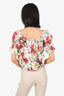 Dolce & Gabbana White/Pink Floral Print Off Shoulder Ruffle Sleeve Blouse Size 38