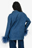Valentino Blue Denim Blazer Jacket with Feather Trim Size 42