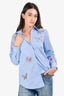 Cinq a Sept Blue Striped Cotton Poplin Embellished Button-Up Shirt Size XS