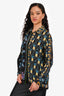 Farm Rio Navy Blue/Yellow Multiprinted Button Up Shirt Size M