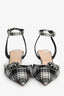 Christian Dior Black/White Plaid Metallic Buckle Pointed Kitten Heels Size 38