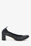 Pre-loved Chanel™ Black Leather Interlocking CC Cap Toe Heels Size 41