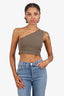 Rick Owens Khaki Green Ribbed One Shoulder Cropped Top Size S