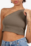 Rick Owens Khaki Green Ribbed One Shoulder Cropped Top Size S