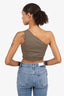 Rick Owens Khaki Green Ribbed One Shoulder Cropped Top Size S