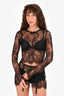 For Love & Lemons Black Lace Long Sleeves Top + Mini Lace Skirt Set Size XS