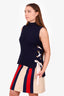 Derek Lam 10 Crosby Navy Ribbed Knit Sleeveless Top Size S
