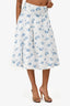 Reformation White/ Blue Floral Patterned Linen Midi Skirt + Crop Top Set Size 2
