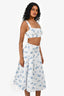 Reformation White/ Blue Floral Patterned Linen Midi Skirt + Crop Top Set Size 2