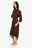 Max Mara Brown Linen Fringe Trim Shirt Dress Size 8