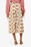 Gucci 2017 Cream Silk Floral Printed Pleated Midi Skirt Size 38