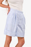 Miu Miu 2020 Light Blue Striped Cotton Cuffed Shorts Size 40